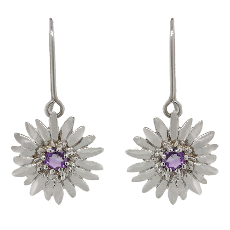 Sterling Silver Amethyst Flower S/Hook Earrings