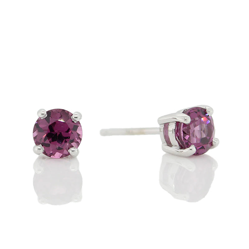 18 Carat White Gold Round Rhodolite Garnet Stud