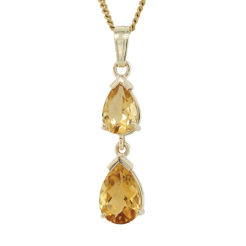 9 carat Yellow Gold HandMade 2.67ct 1.52ct Citrine Pear Pendant