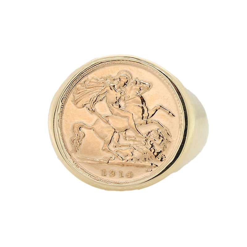 9 Carat Yellow Gold Half Sovereign 1914 Ring