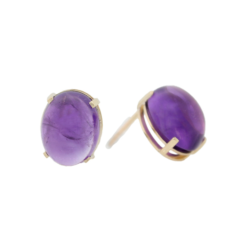 9 Carat Yellow Gold 10x8mm Cabochon Amethyst Studs