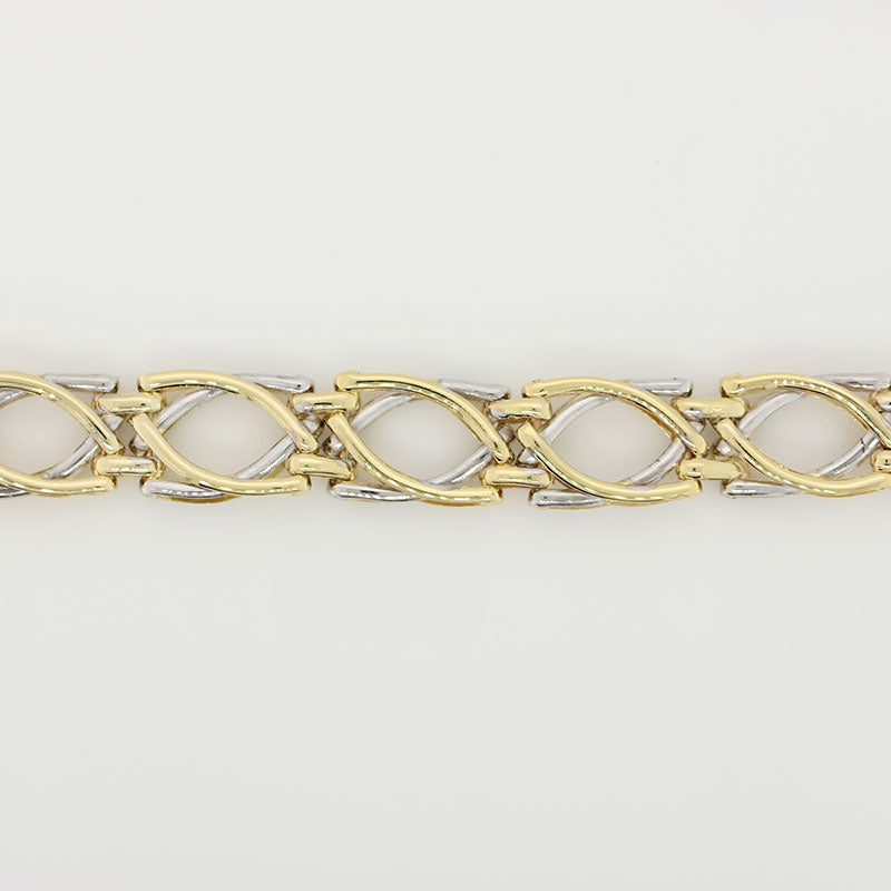 9 Carat Yellow & White Gold Handmade 25.36g Fancy Gate Bracelet