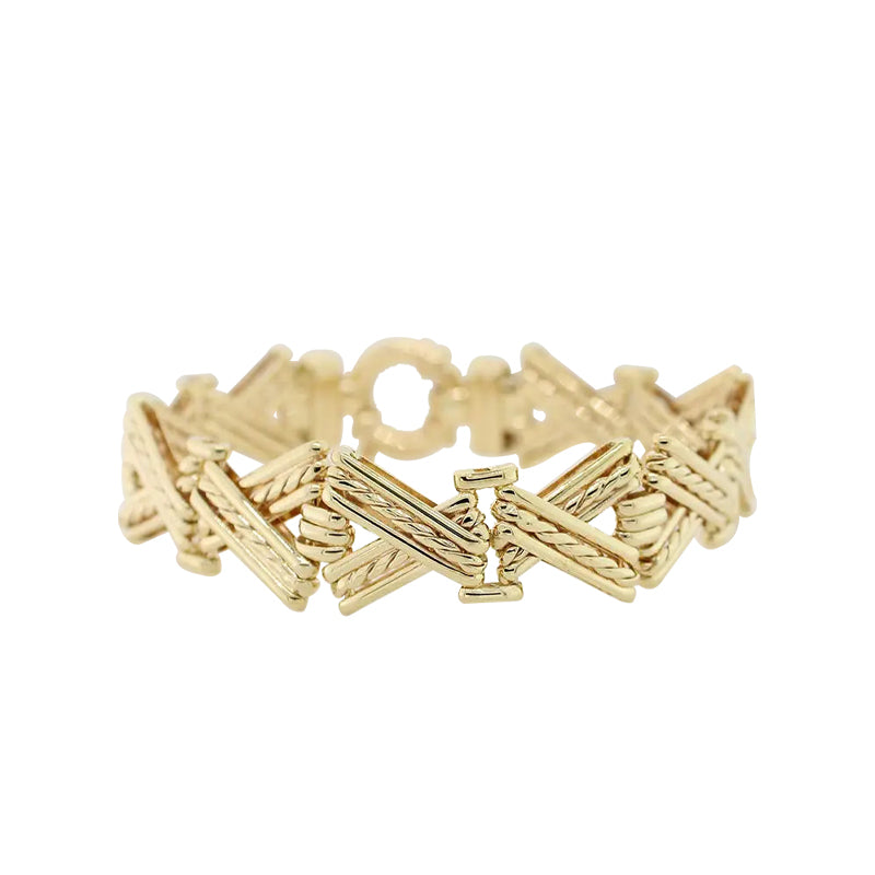 9 Carat Yellow Gold  Handmade 35.25g Fancy X Gate Bracelet