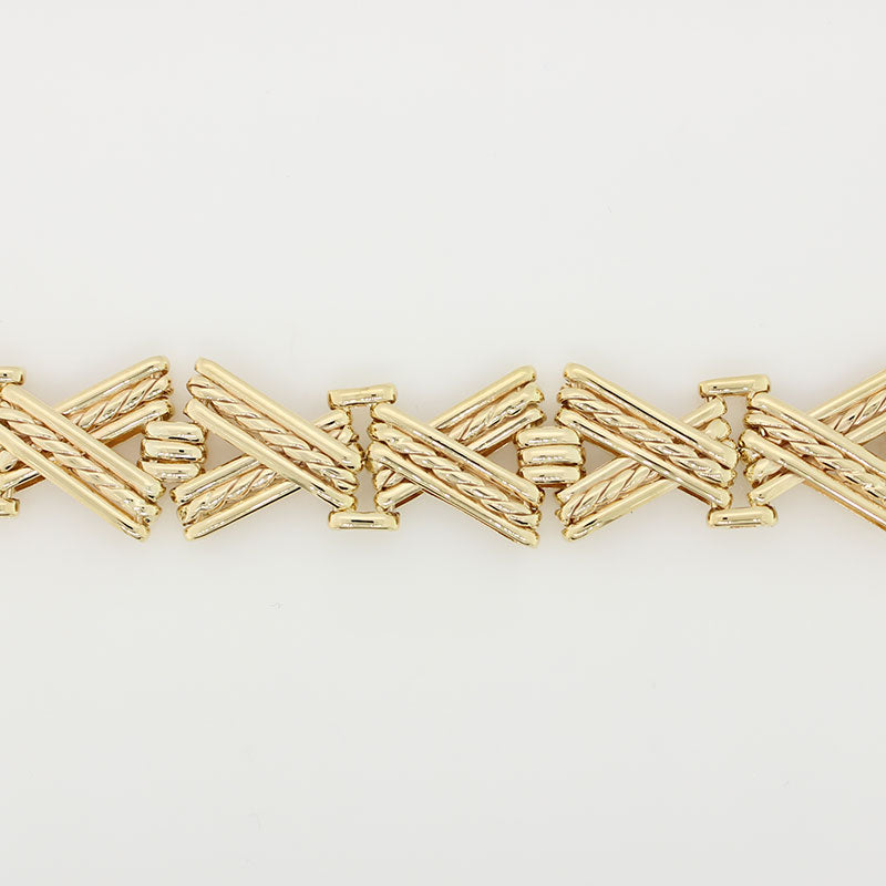 9 Carat Yellow Gold  Handmade 35.25g Fancy X Gate Bracelet