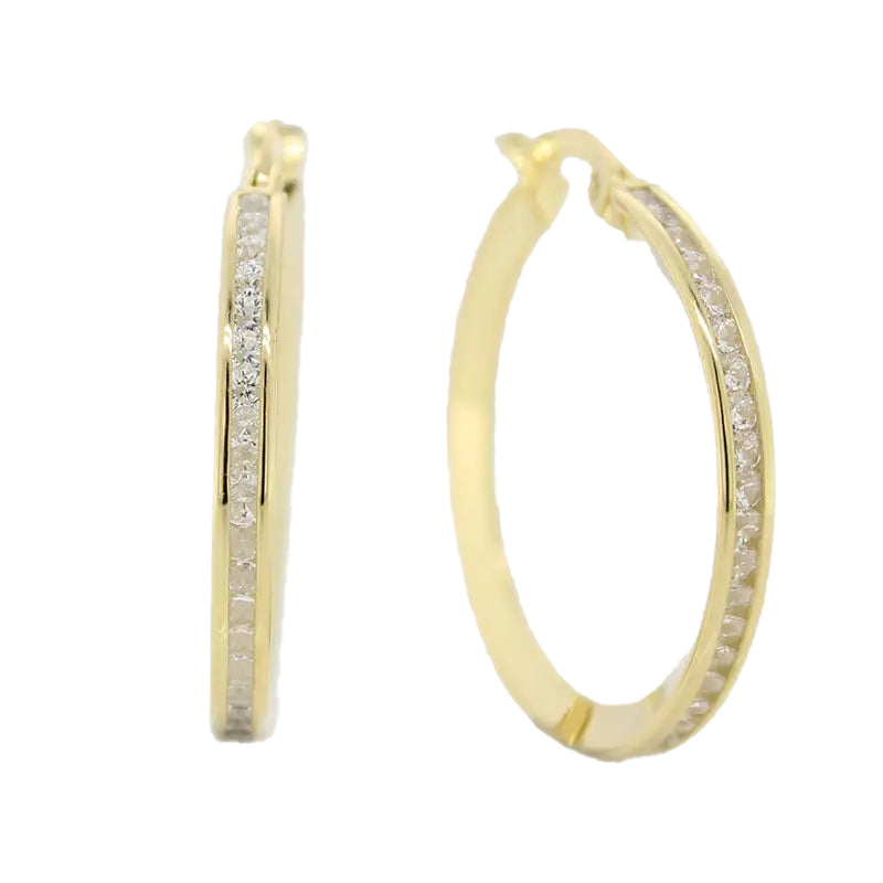 9 Carat Yellow Gold Cubic Zirconia Channel Set 20mm Internal Diameter Hoop Earrings