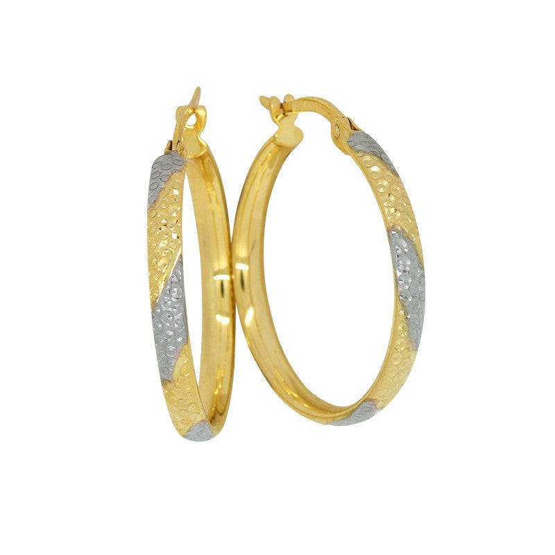 9 carat Yellow Gold Sterling Silver Filled Diamond Etched Hoop Earrings