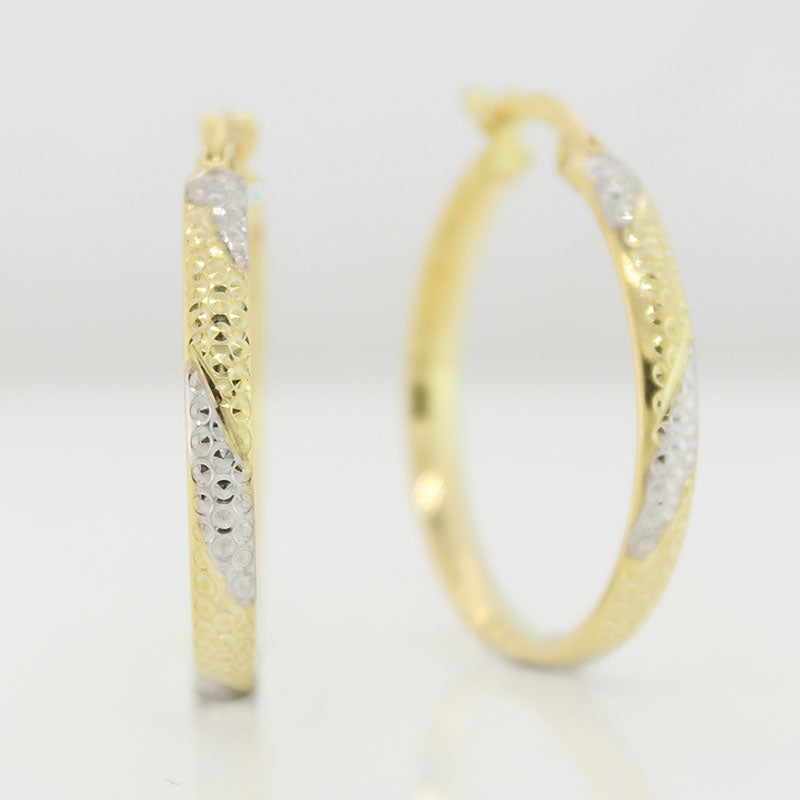 9 carat Yellow Gold Sterling Silver Filled Diamond Etched Hoop Earrings