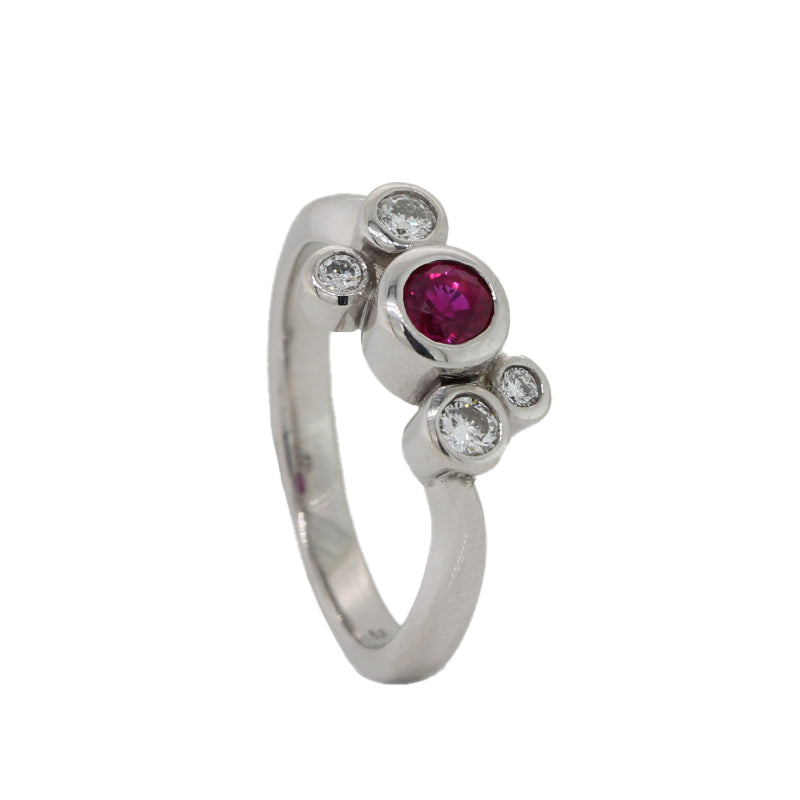 9 Carat White Gold Ruby And Diamond TDW .10ct Ring