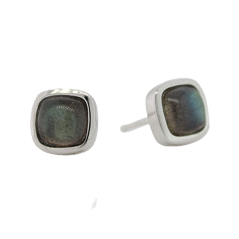 Sterling Silver 6x6mm Labradorite Square Cushion Stud Earrings