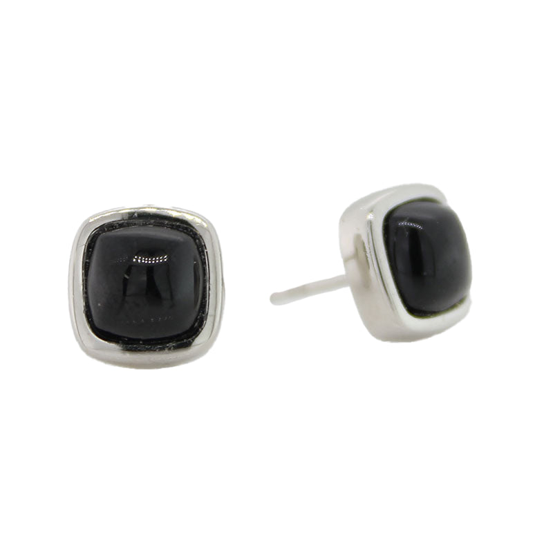 Sterling Silver 6x6mm Black Spinel Square Cushion Stud Earrings