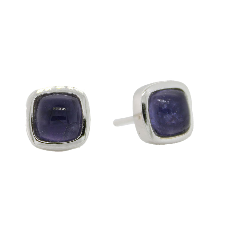 Sterling Silver 6x6mm Iolite Square Cushion Stud Earrings