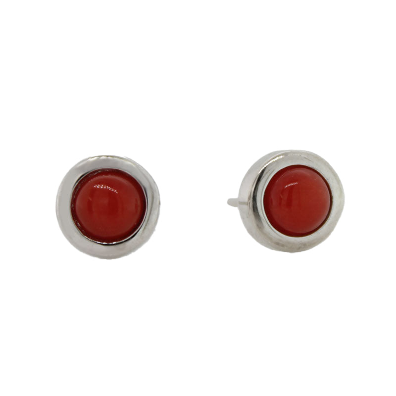 Sterling Silver 4mm Red Coral Round Stud Earrings