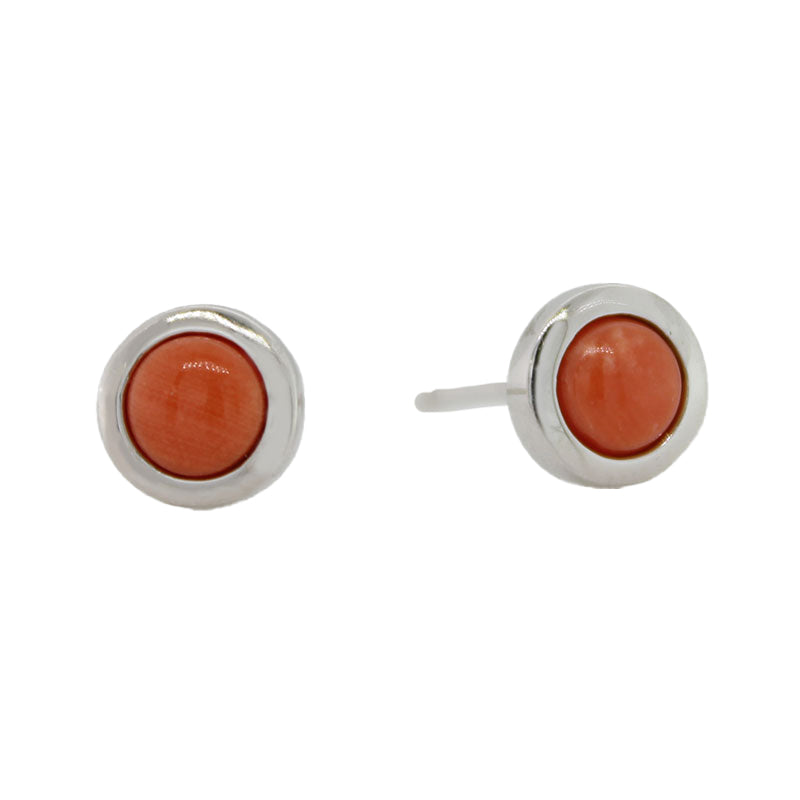 Sterling Silver 4mm Soft Red Coral Round Stud Earrings