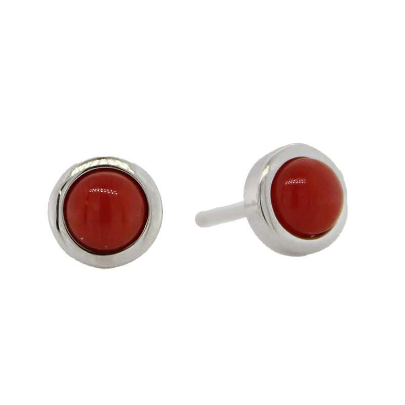 Sterling Silver 6mm Red Coral Round Stud Earrings