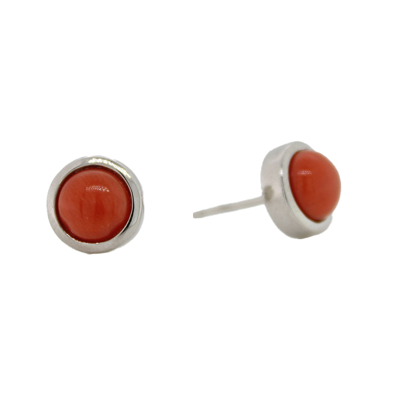 Sterling Silver 6mm Soft Red Coral Round Stud Earrings