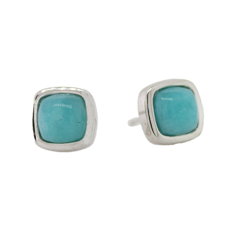 Sterling Silver 6x6mm Amazonite Square Cushion Stud Earrings