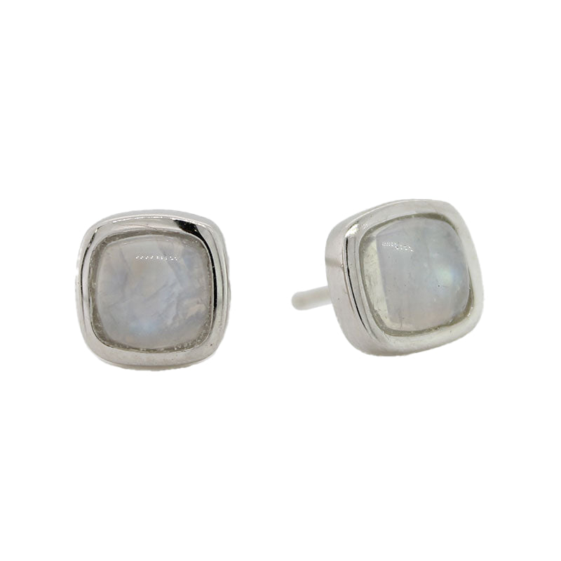 Sterling Silver 6x6mm Moonstone Square Cushion Stud Earrings