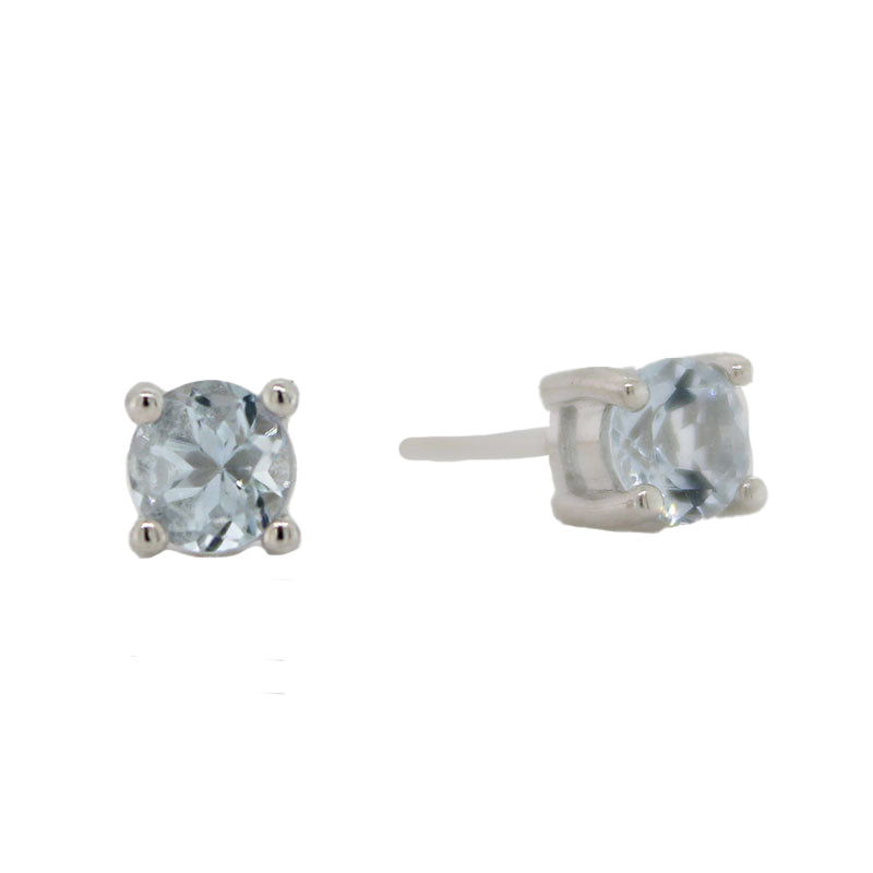 Sterling Silver 4mm Aquamarine Stud Earrings