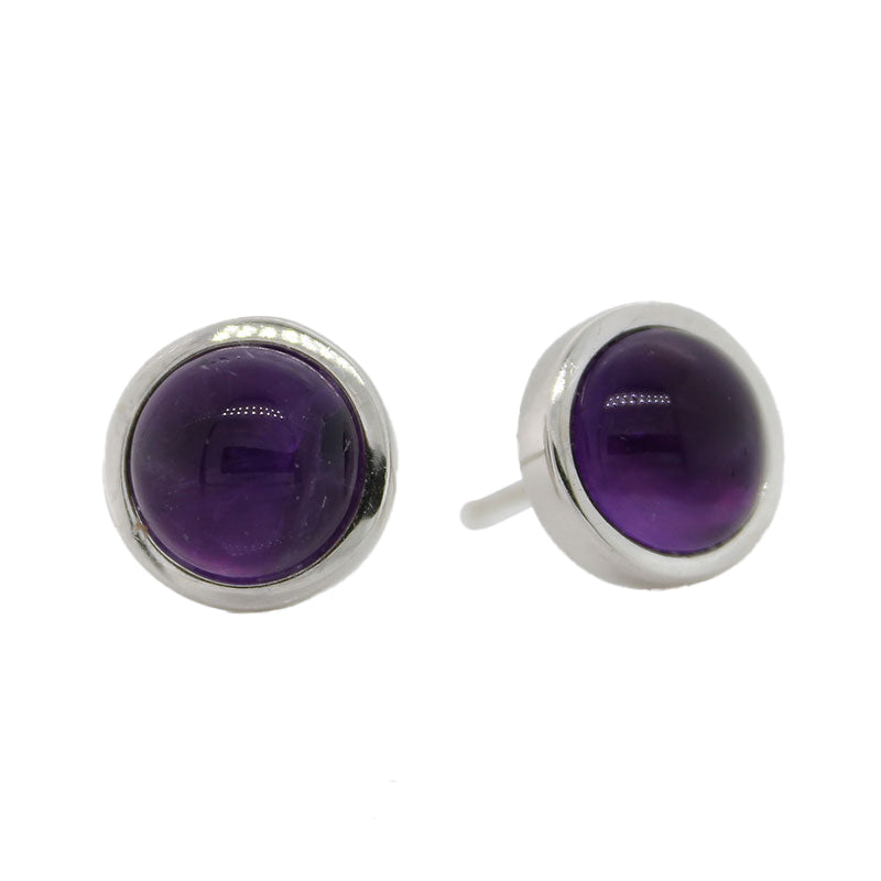 Sterling Silver 8mm Amethyst Round Stud Earrings