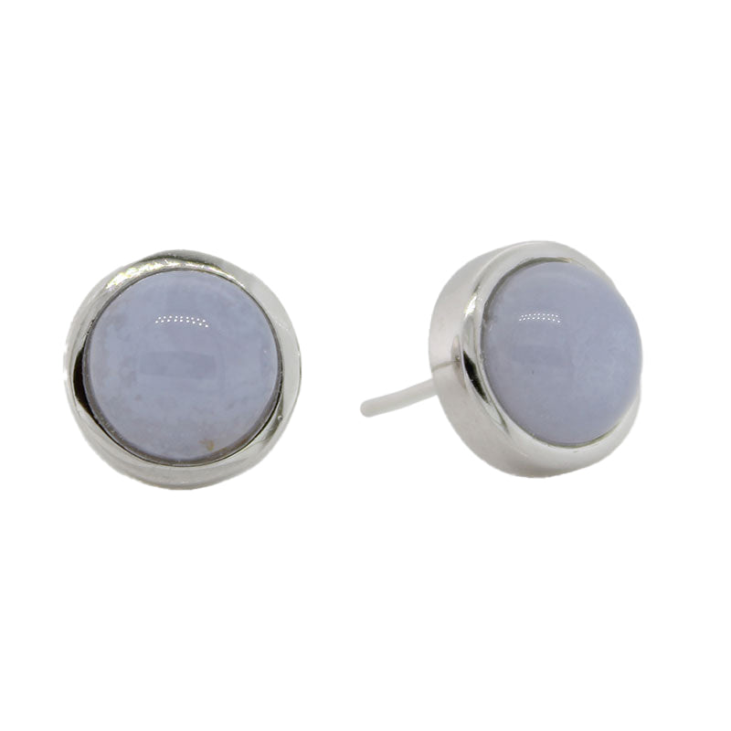 Sterling Silver 8mm Blue Lace Agate Round Stud Earrings