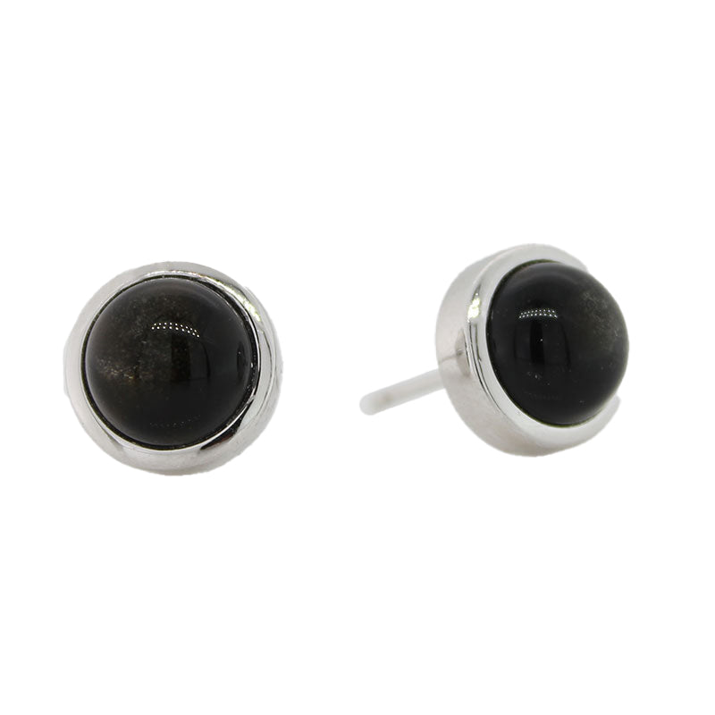 Sterling Silver 8mm Gold Obsidian Round Stud Earrings