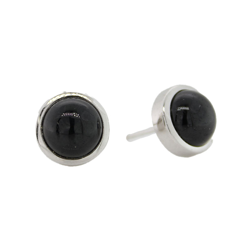 Sterling Silver 8mm Black Spinel Round Stud Earrings