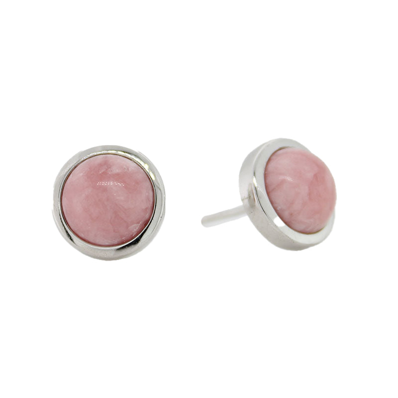 Sterling Silver 8mm Rhodocrosite Round Stud Earrings