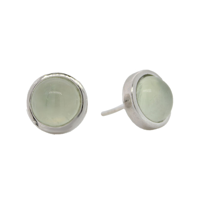 Sterling Silver 8mm Prehnite Round Stud Earrings