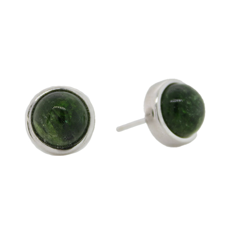 Sterling Silver 8mm Chrome Diopside Round Stud Earrings