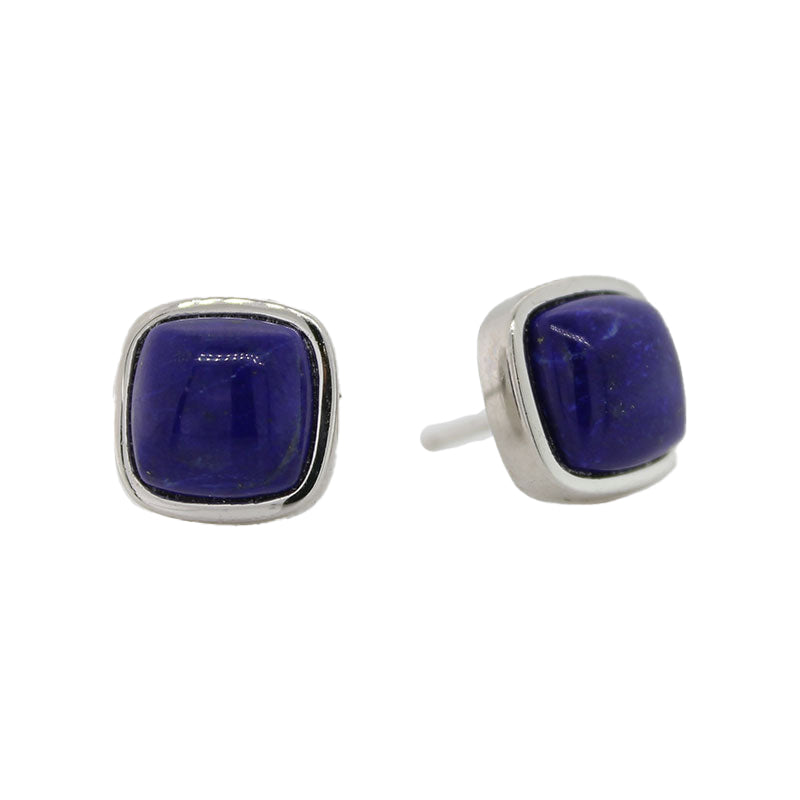 Sterling Silver 8x8mm Lapis Square Cushion Stud Earrings