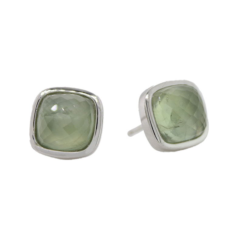 Sterling Silver 8x8mm Prehnite Square Cushion Stud Earrings