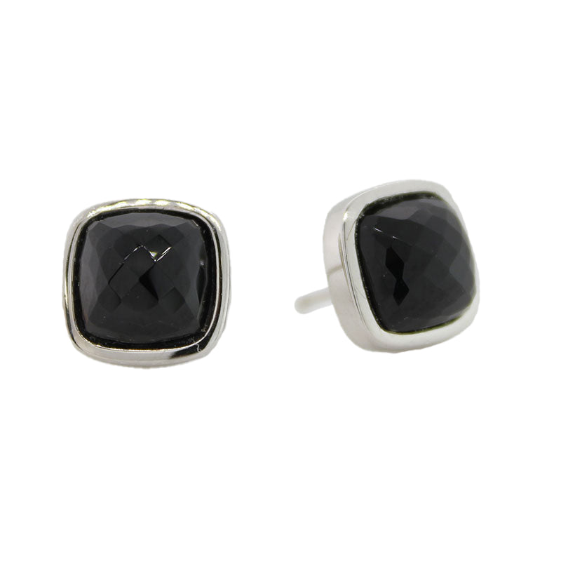 Sterling Silver 8x8mm Black Spinel Square Cushion Stud Earrings