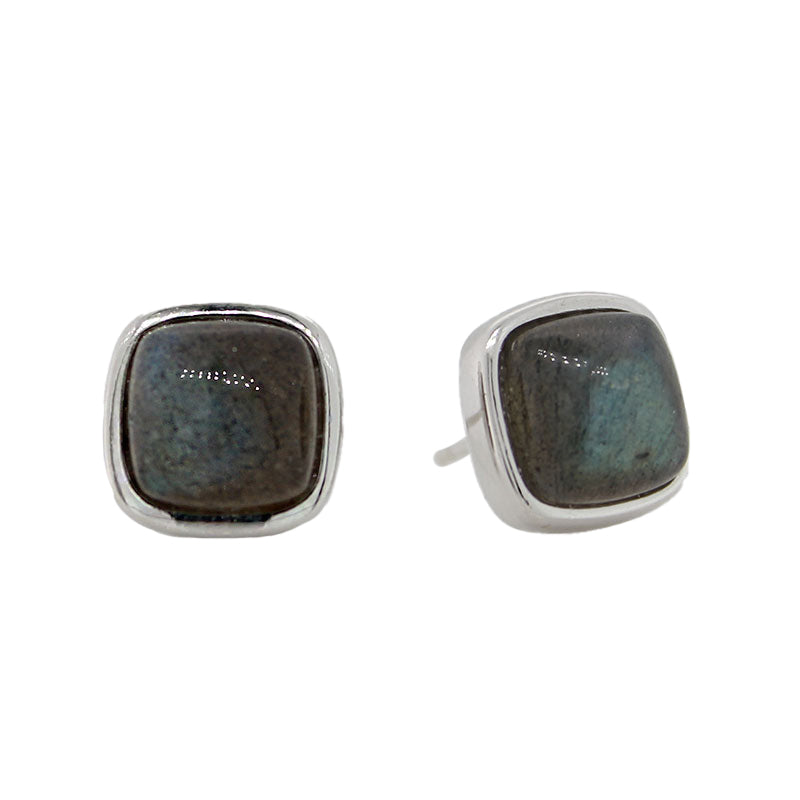 Sterling Silver 8x8mm Labradorite Square Cushion Stud Earrings