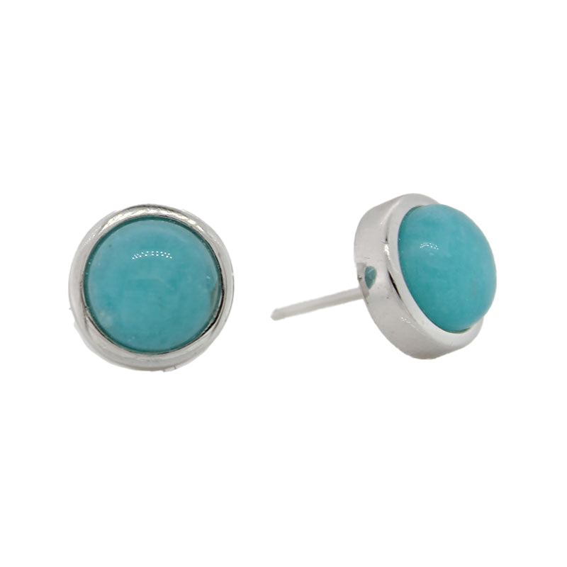 Sterling Silver 8mm Amazonite Round Stud Earrings