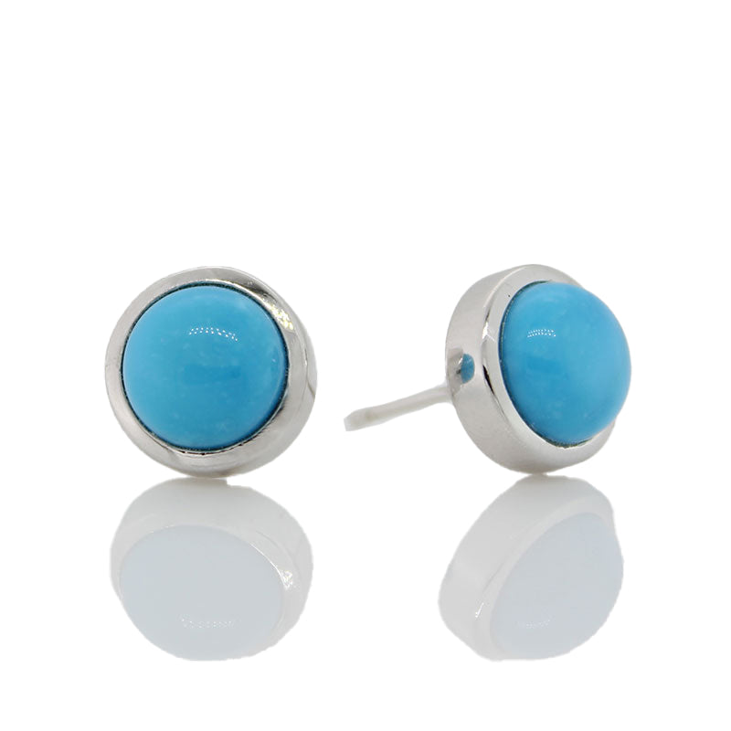 Sterling Silver 8mm Turquoise Round Stud Earrings