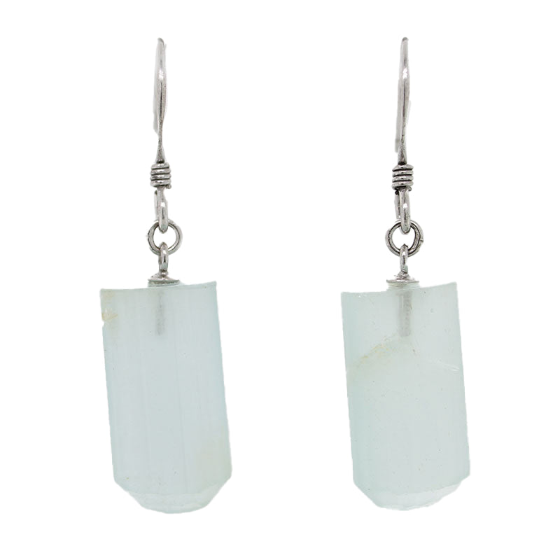 Sterling Silver Aquamarine Cylinder Drop Earrings