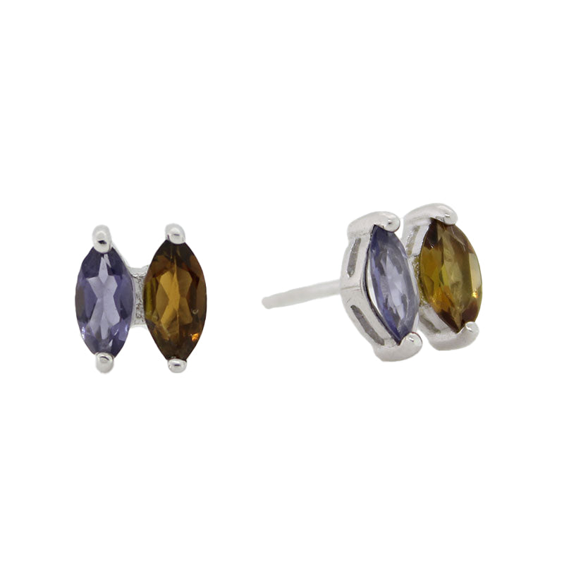 Sterling Silver Iolite & Tourmaline Stud Earrings