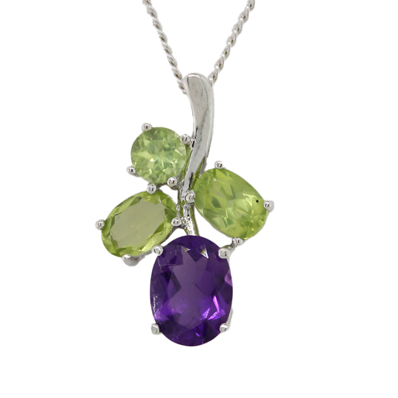 Sterling Silver Amethyst Peridot Grape Pendant