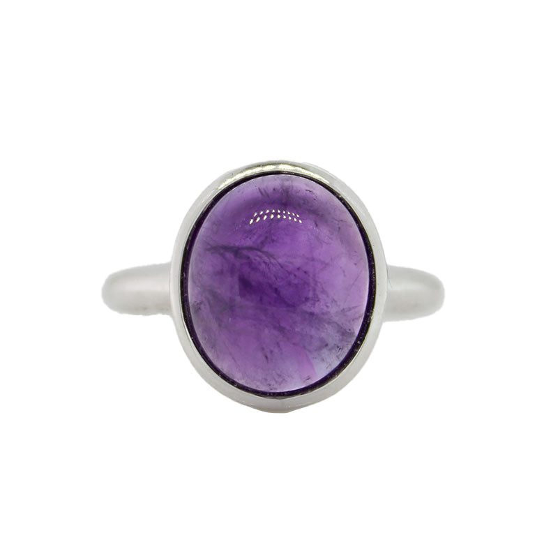 Sterling Silver 10x12mm Amethyst Ring, Size L