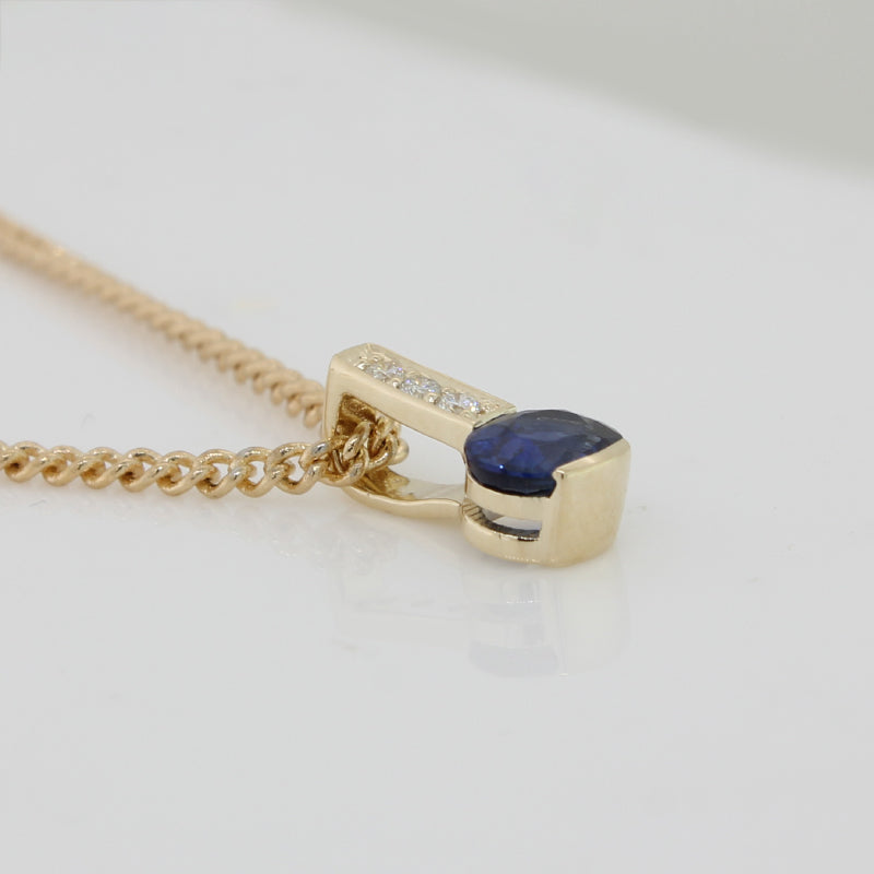 9 Carat Yellow Gold Sapphire & Diamond Fixed Bail Pendant