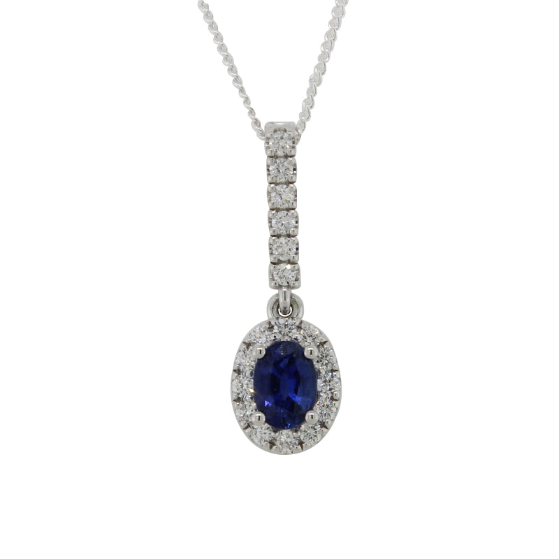 9 Carat White Gold Sapphire & Diamond Pendant with Articuclated Bail