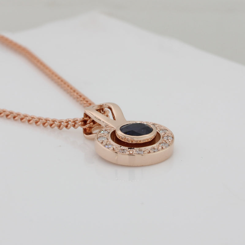 9 Carat Rose Gold Sapphire & Diamond Halo Pendant