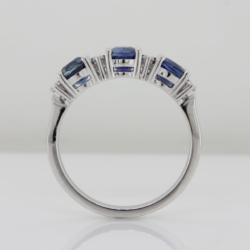 9 Carat White Gold Sapphire Trilogy & Diamond Ring
