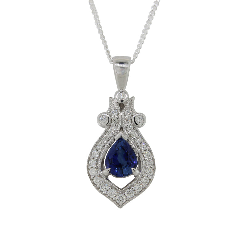 9 Carat White Gold Sapphire & Diamond Art Deco Pendant