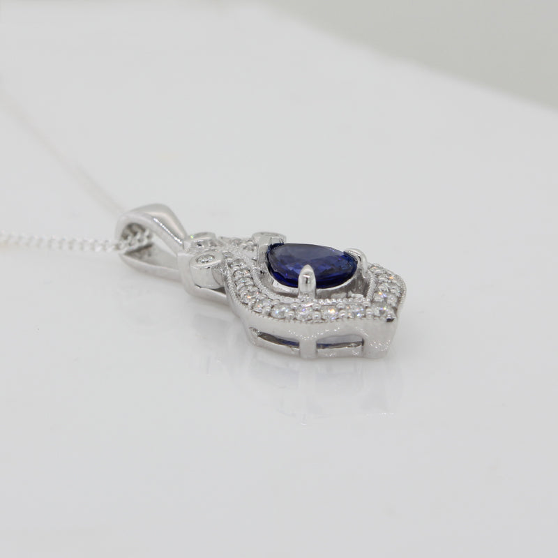 9 Carat White Gold Sapphire & Diamond Art Deco Pendant