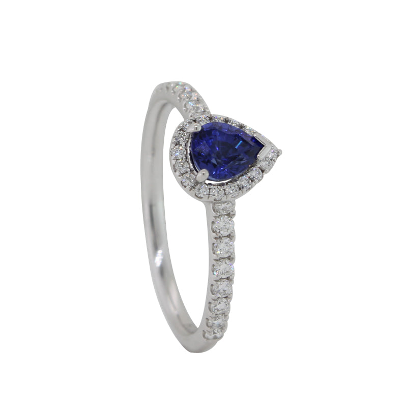 18 Carat White Gold Pear Sapphire & Diamond Ring