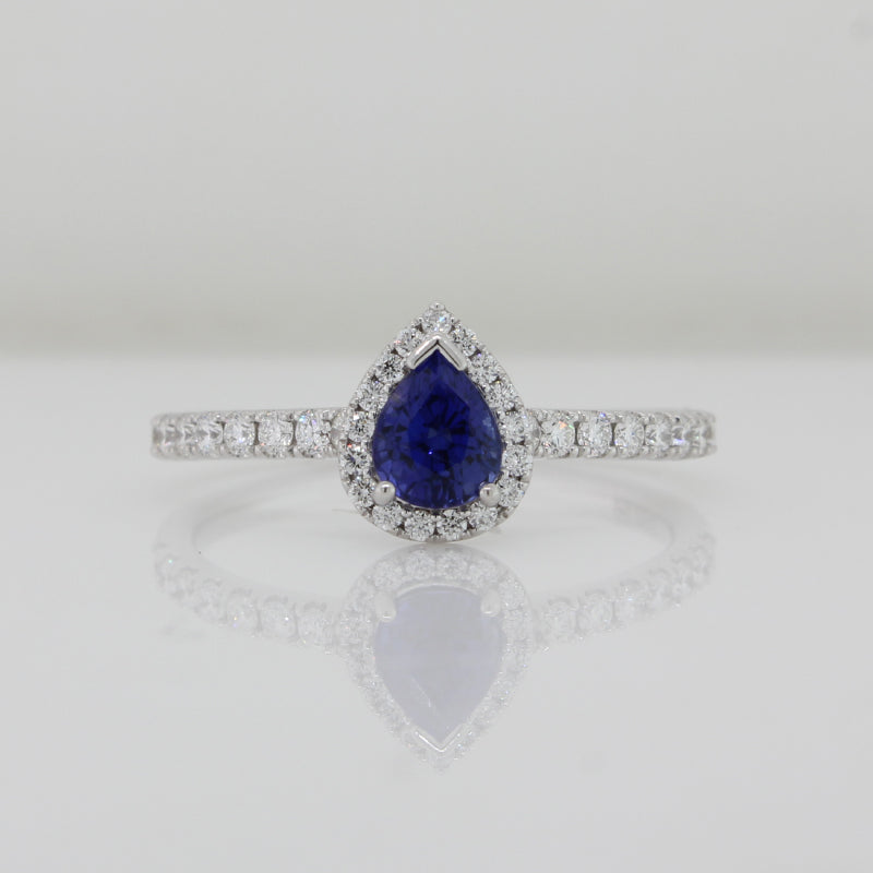 18 Carat White Gold Pear Sapphire & Diamond Ring