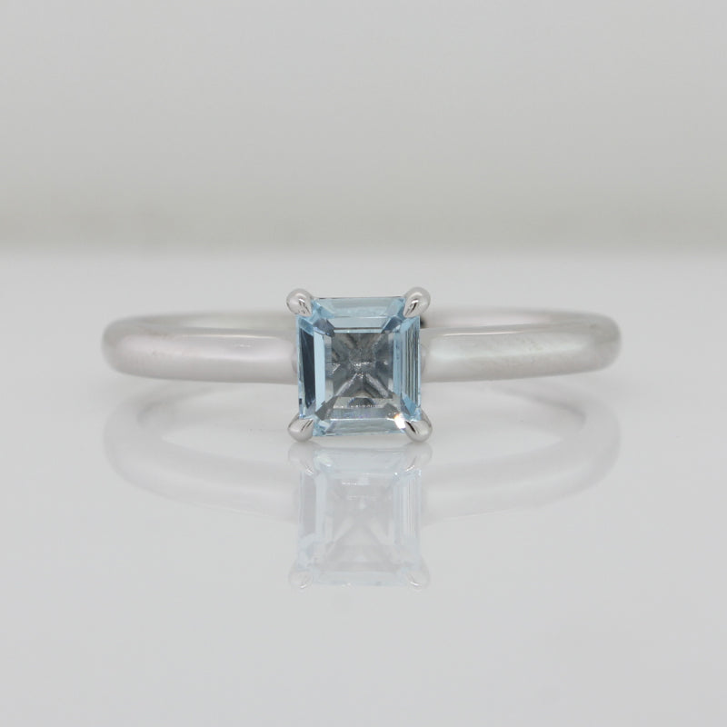 9ct White Gold Aquamarine Emerald Cut 5.1x4.5mm 0.53ct Light Blue Ring