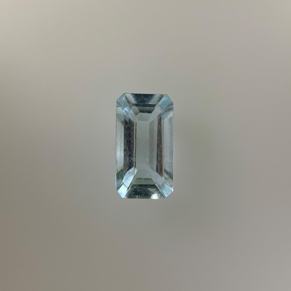 9ct White Gold Aquamarine Emerald Cut 7.9x4.3mm 0.72ct Light Blue and Diamond Ring