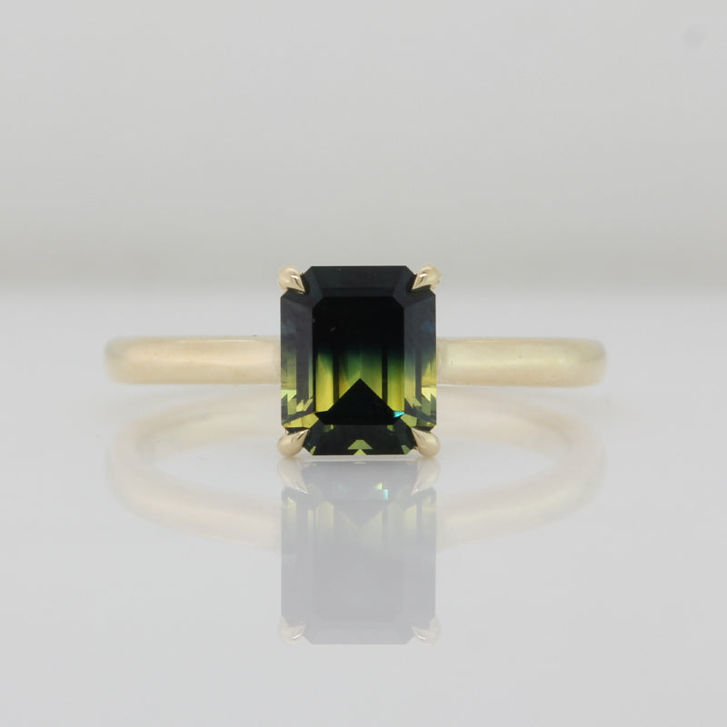 9 Carat Yellow Gold Australian Parti Sapphire Emerald Cut Ring